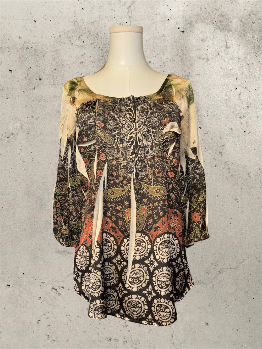One World Vintage Satin Babydoll Y2K Affliction Boho Indie Style Top